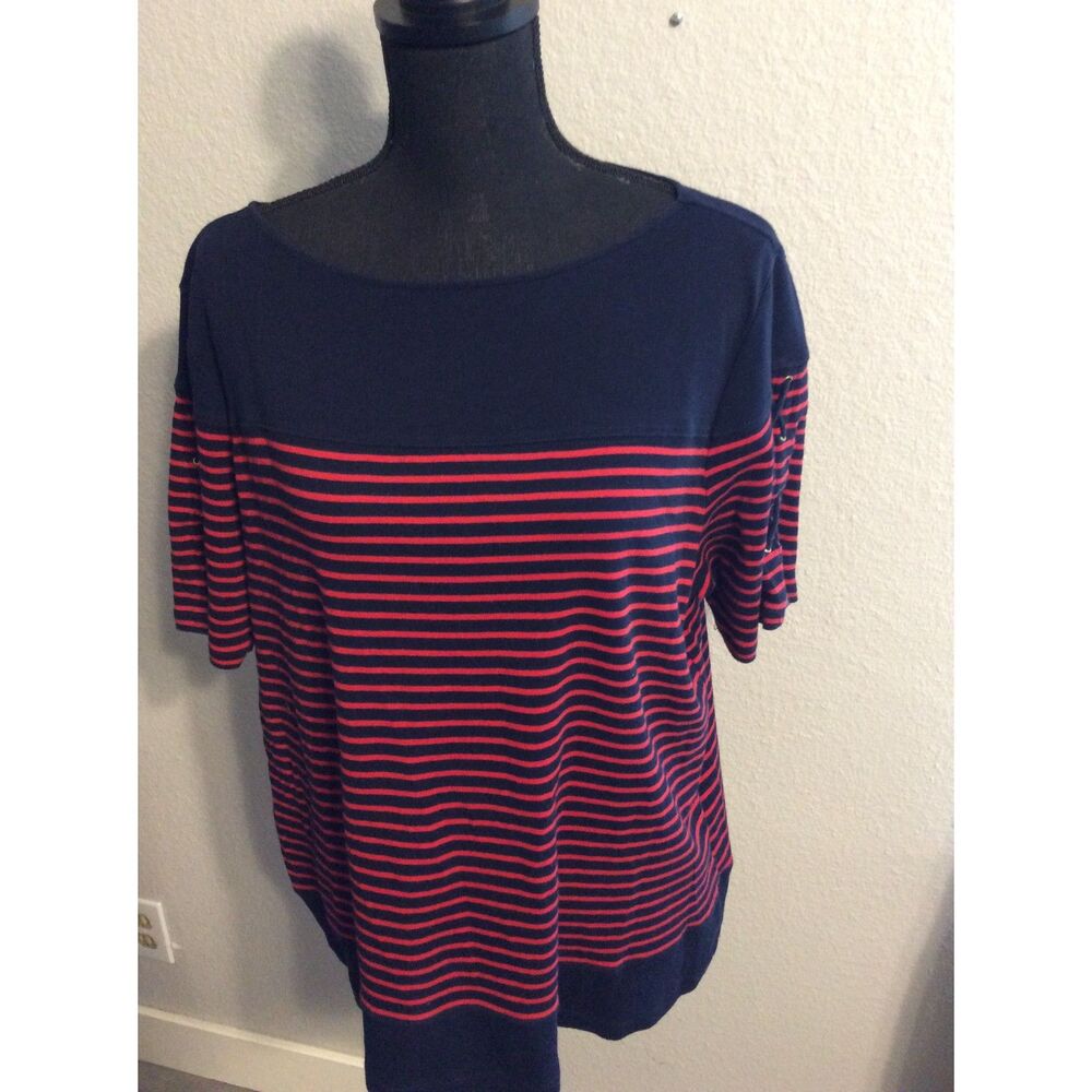 Lauren Ralph Lauren Plus size 2X Red blue Striped Lace up sleeves